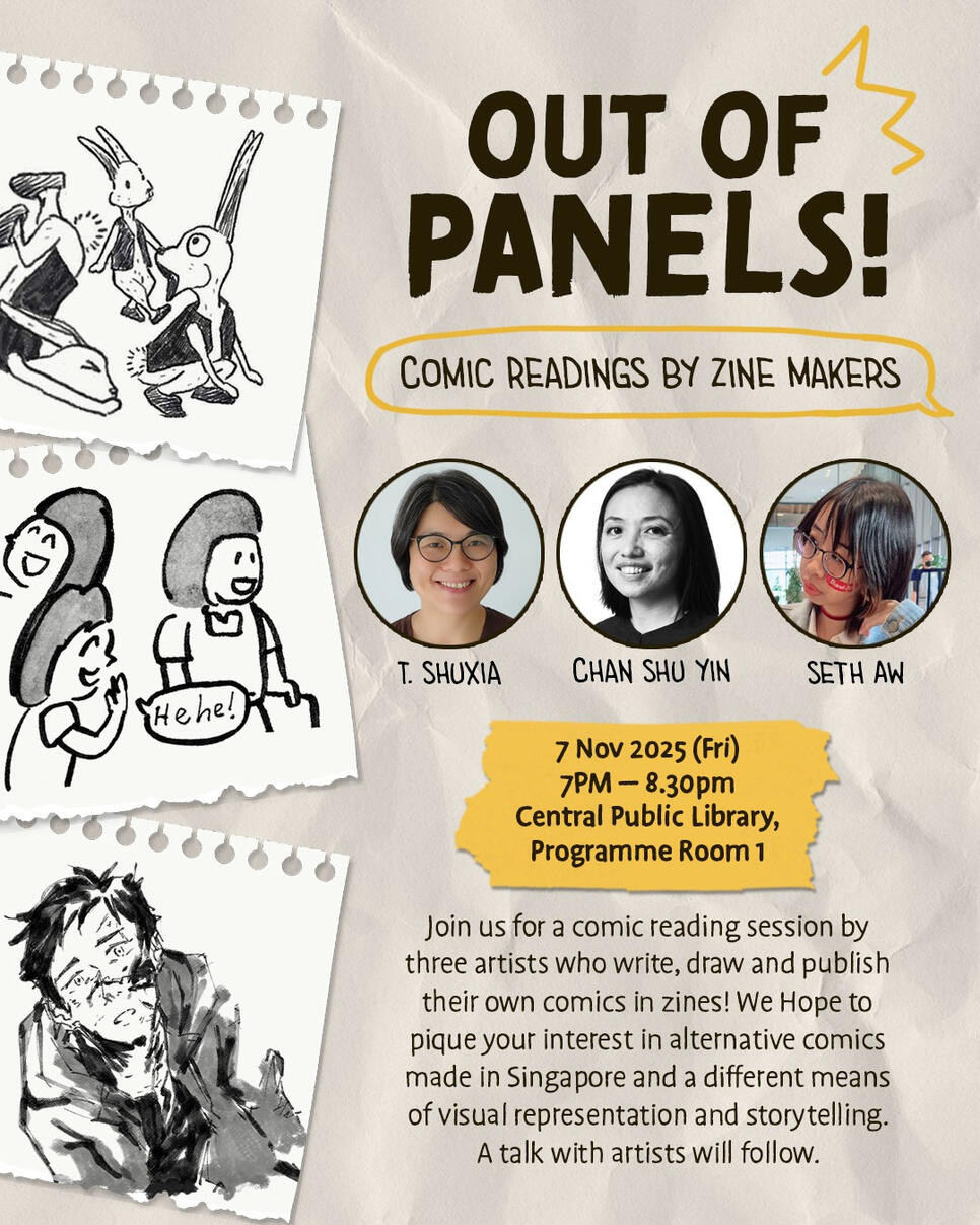Out of Panels! Comic Reading at National Library Singapore, 7 November'25 with T. Shuxia and Seth Aw.